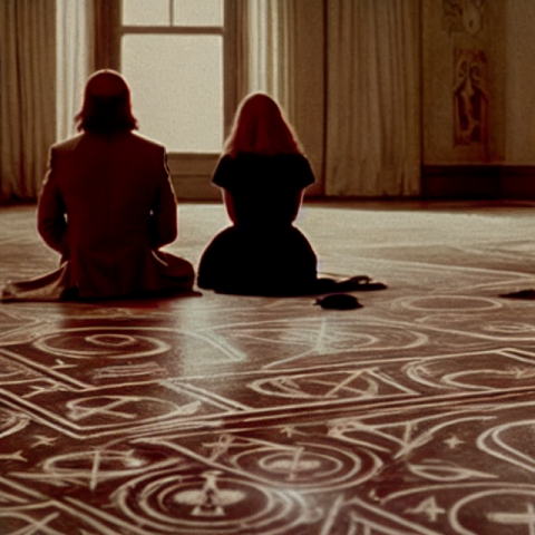 Satanists, Occult, Ceremony, Liminal Space, Sigil On The Floor, Southern Gothic, Wes Anderson